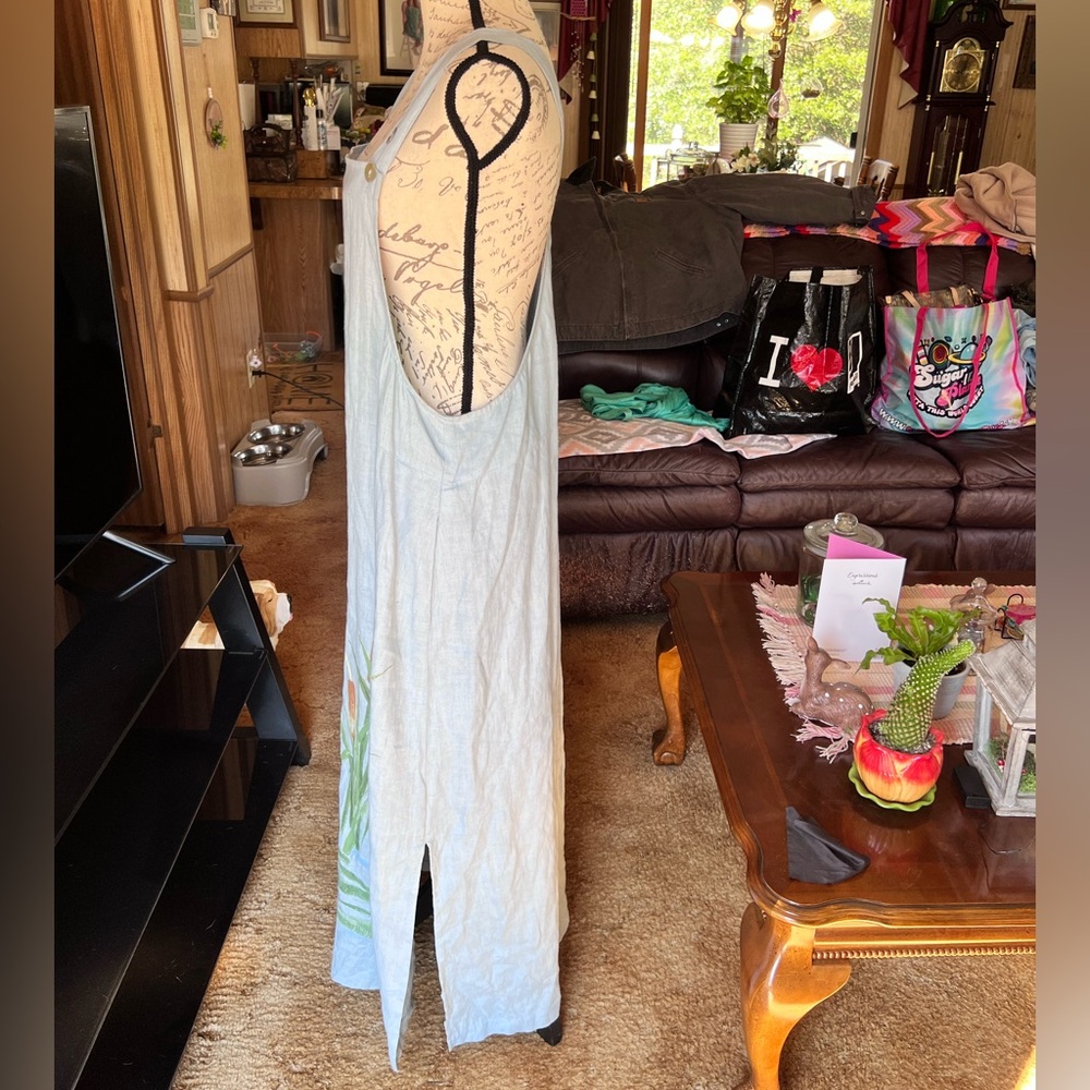 Earth . Song Vintage Linen dress painted frog in pond long dress. - Picture 6 of 16